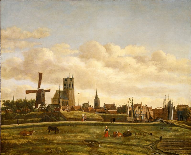 View of Den Briel de Daniel Vosmaer, óleo sobre tela representando uma cena de rio serena.