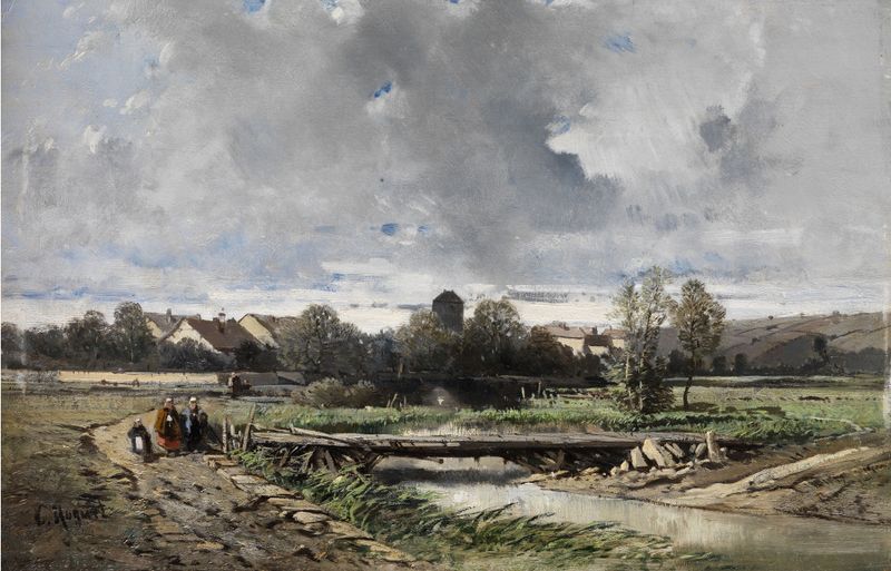 Landscape of A Village in Normandy by Charles Hoguet, oil on canvas