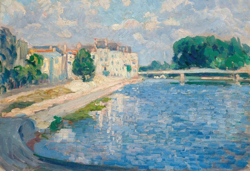 La Marne à Lagny by Henri Lebasque, oil painting depicting a river landscape with sunlight reflections.