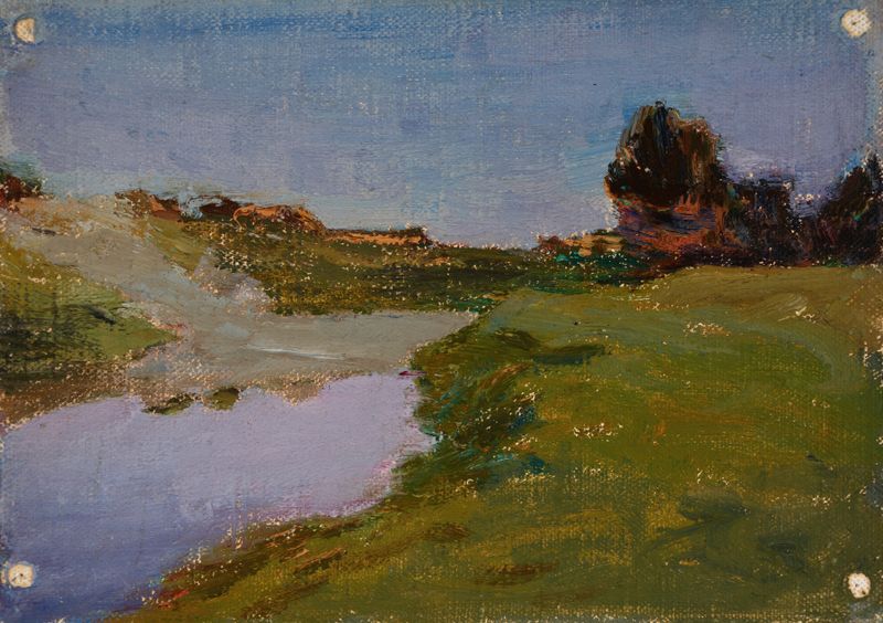 The White Night de Jan Ciągliński, pintura al óleo que representa un río al atardecer.