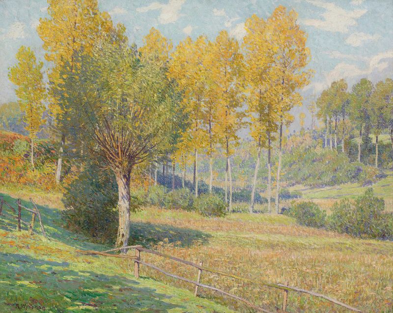 Paisagem de Rodolphe Wytsman, Impressionismo, retratando colinas onduladas e cores pastel