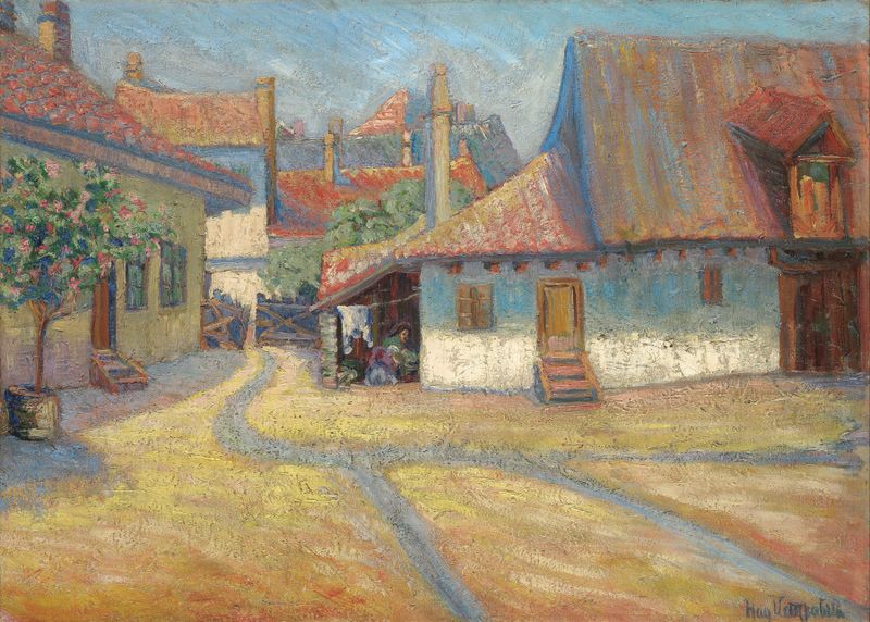 Paisagem com árvores sob luz suave, óleo sobre tela de Nadežda Petrović