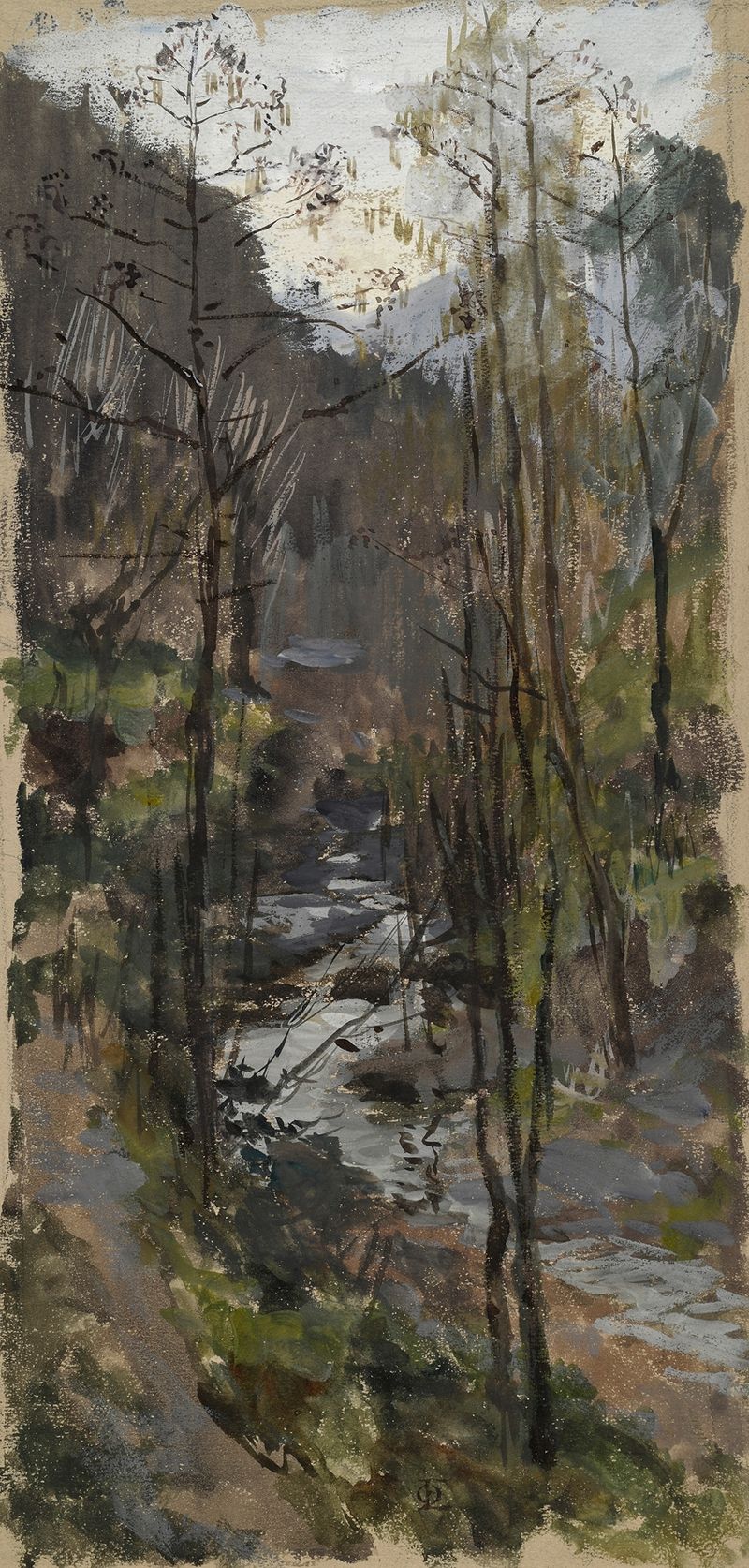 Estudio de paisaje con río y montañas de Otto Eckmann, medio desconocido.