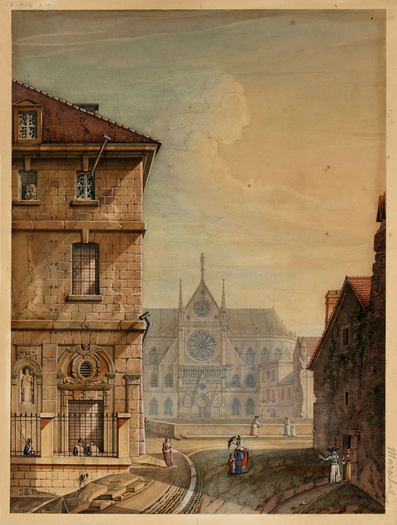Gothic architecture of Cathédrale Notre-Dame de Paris by Jean Baptiste Maréchal, oil on canvas