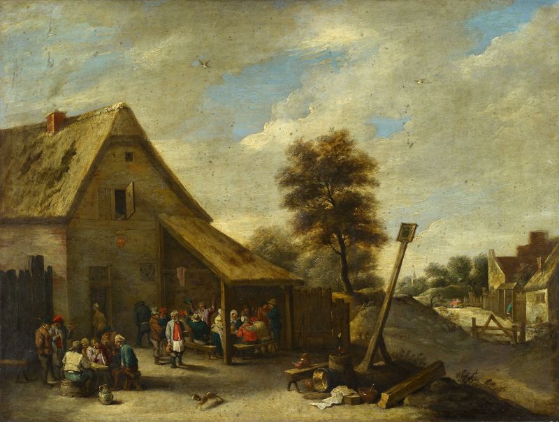 Farmers Outside of a Tavern, realismo, Unknown Artist