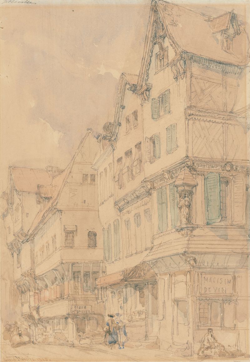 Figuras en una calle de Abbeville, Francia, óleo sobre lienzo de David Roberts