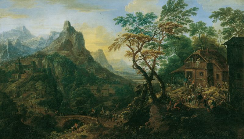 Mountain landscape in oil on canvas by Josef Orient