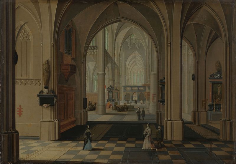 Interior of an imaginary Gothic church, oil on panel by Pieter Neeffs the Elder