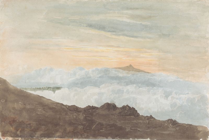 Mountainous landscape with clouds, oil painting by Joshua Cristall