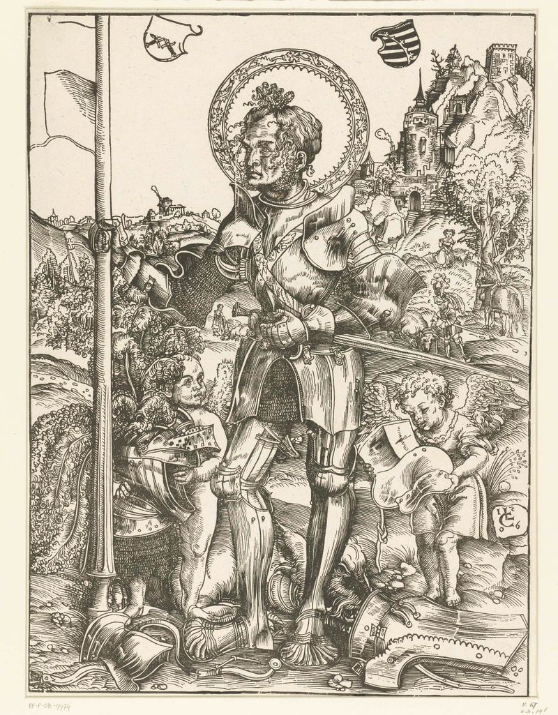 Joris con una lanza y dos ángeles, papel de Lucas Cranach