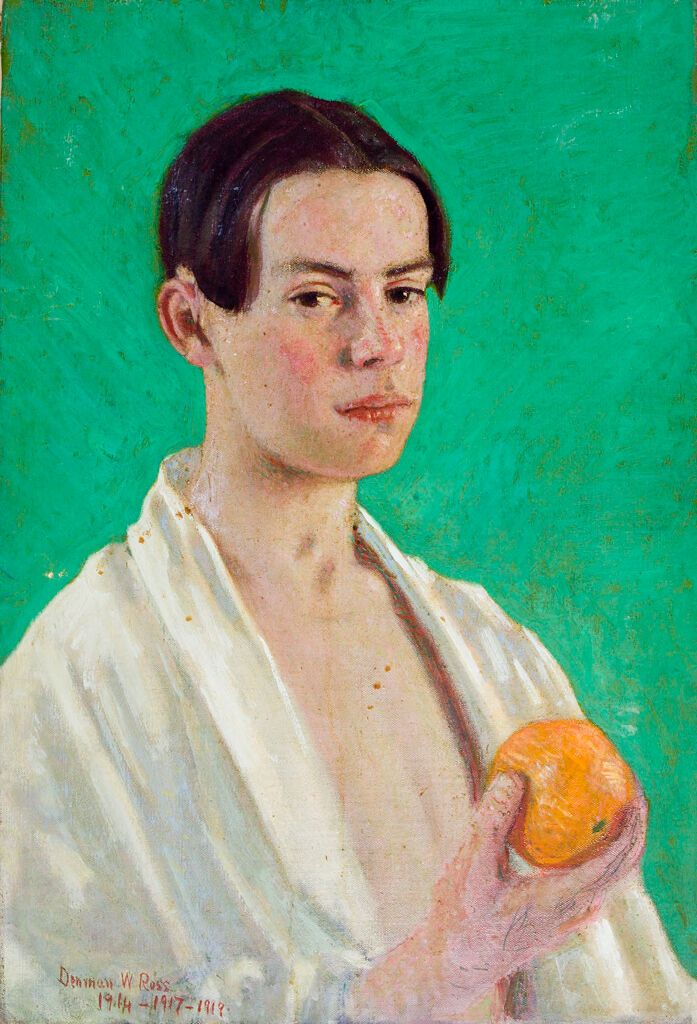 Retrato de un joven sosteniendo una naranja, óleo sobre lienzo de Denman Waldo Ross