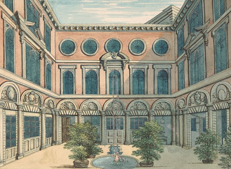 Tallow Chandler’s Hall de Samuel Ireland, pintura al óleo que representa un interior arquitectónico con luz y sombras