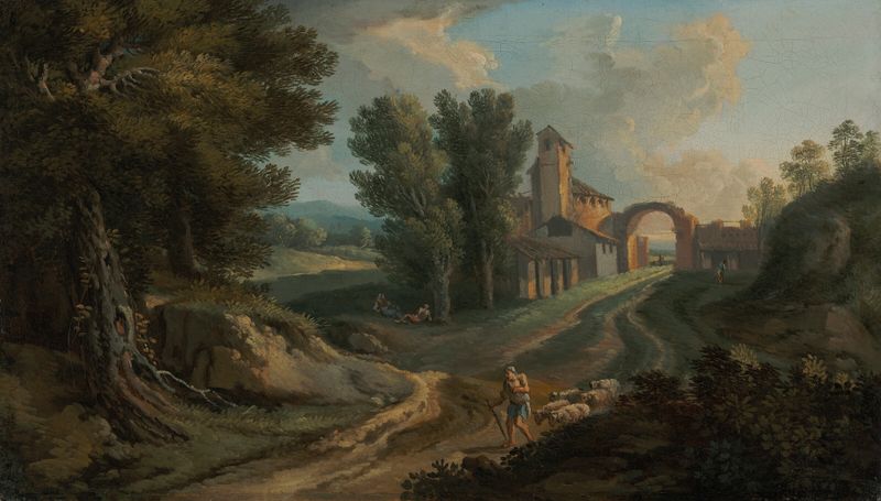 A shepherd on a wooded path, oil on canvas by Andrea Locatelli