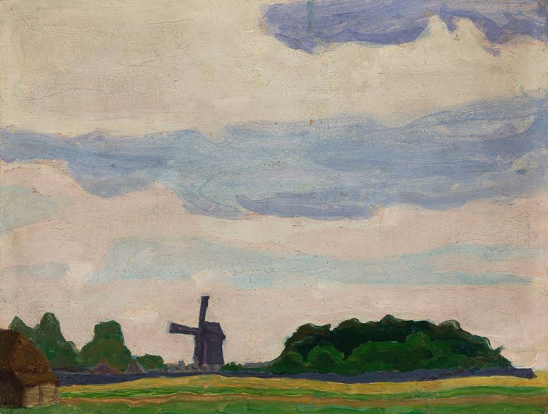Landscape with a windmill, óleo sobre tela de Jan Stanisławski