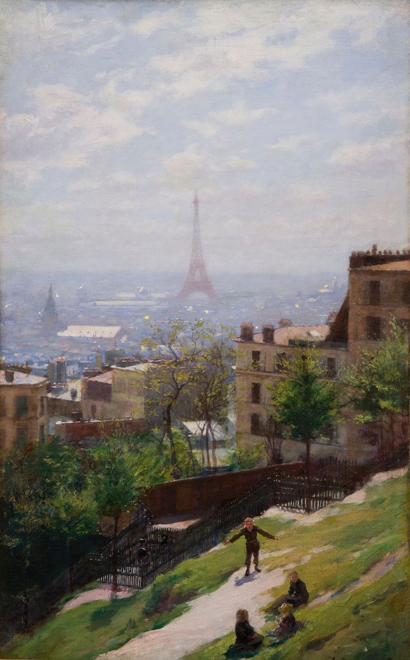 Fragment of the Panorama of Paris by Ludwik de Laveaux, depicting the Seine, Parisian skyline, medium unknown.