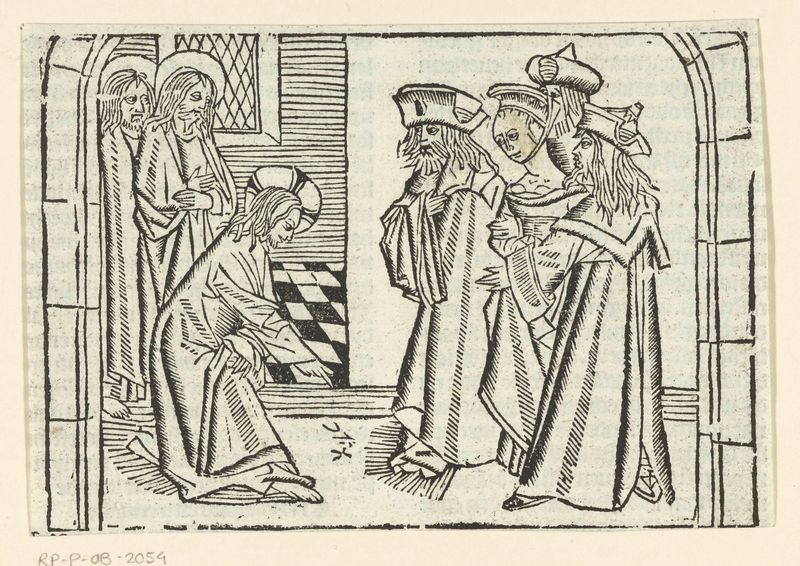 Cena religiosa com Cristo e uma mulher, obra em papel de Master of Delft