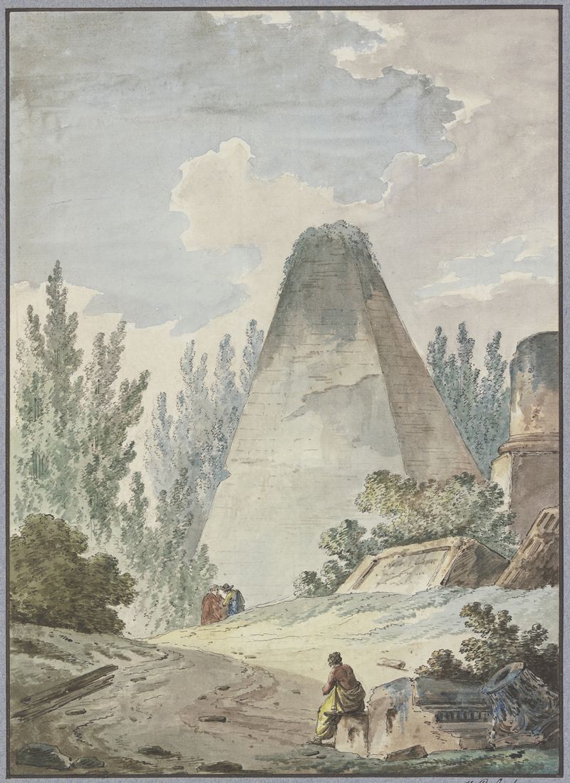 Pyramide mit abgebrochener Spitze in antiker Trümmerlandschaft de Hubert Robert, óleo