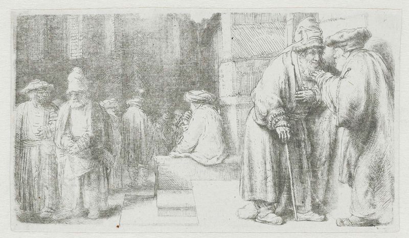 Judíos en la Sinagoga, óleo de Rembrandt van Rijn, que representa figuras en una sinagoga.