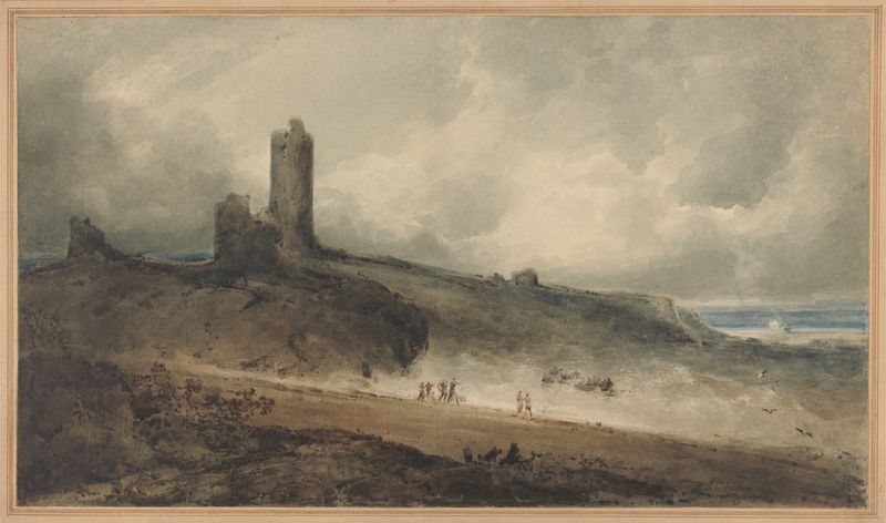 Acuarela de John Sell Cotman que representa Aberystwyth Castle al atardecer.