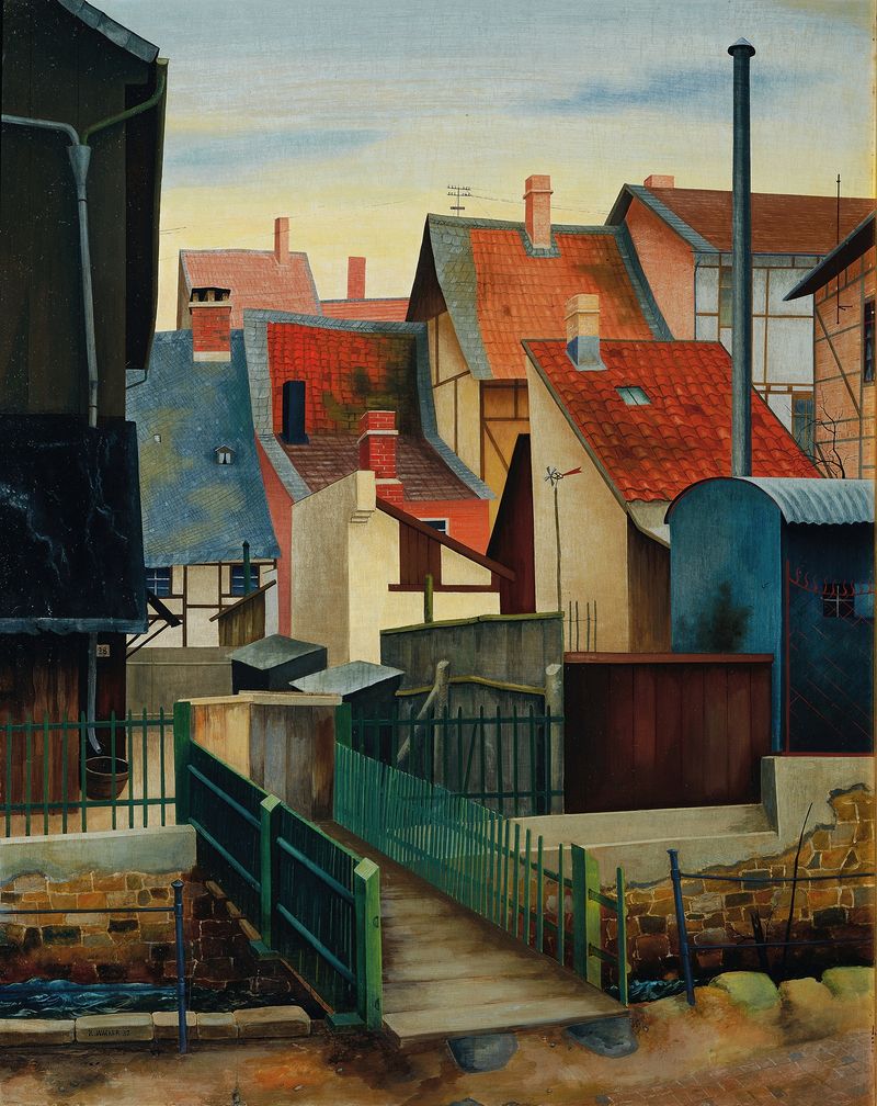 An der Abzucht by Rudolf Wacker, oil on canvas, featuring an abstract landscape with earthy tones.