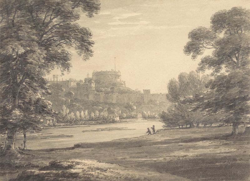 Landscape featuring Windsor Castle and Eton playing fields by Thomas Hearne, oil painting