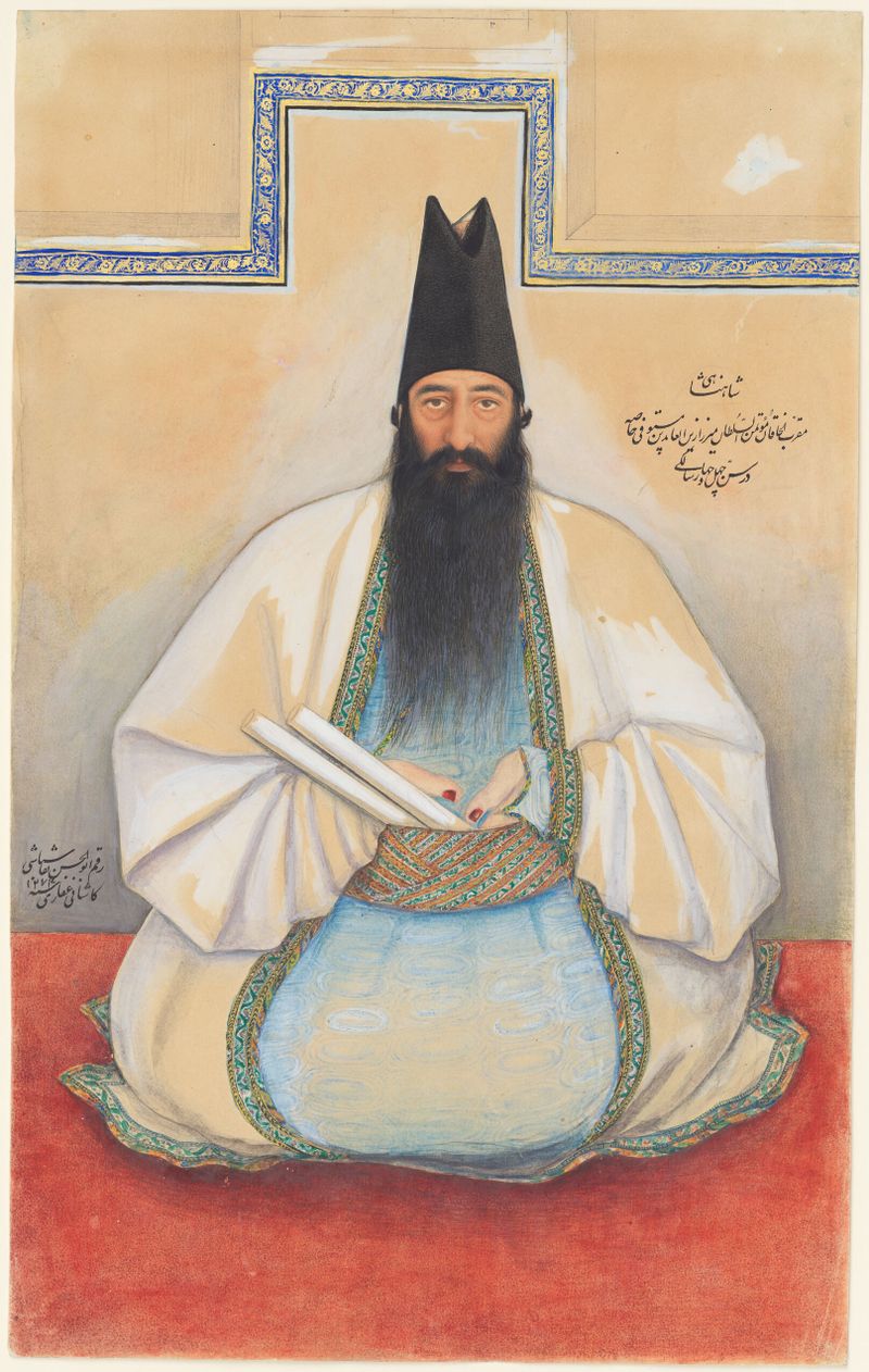 Retrato de Mirza Zayn al-`Abidin, meio papel por Abu al-Hasan Ghaffari Kashani Naqqash-Bashi