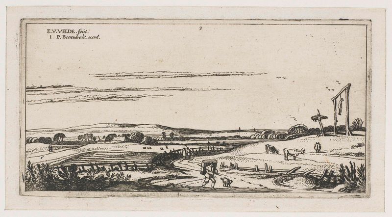 Paisagem com forca perto de Haarlem, gravura de Esaias van de Velde