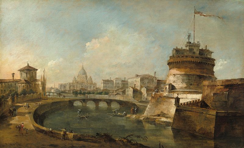 Fanciful View of the Castel Sant’Angelo, óleo sobre lienzo de Francesco Guardi