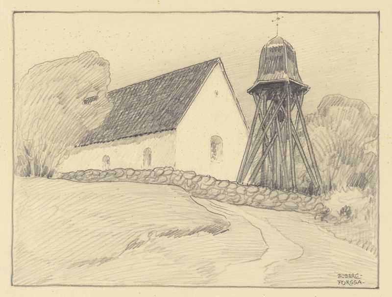 Paisaje modernista de Ferdinand Boberg, mostrando reflejos en el agua.
