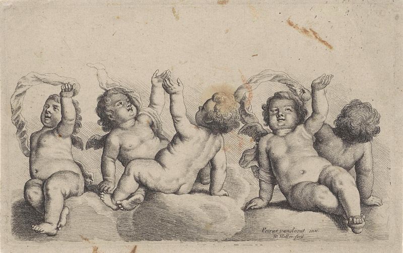 Cinco querubins descansando sobre nuvens, gravura de Wenceslaus Hollar