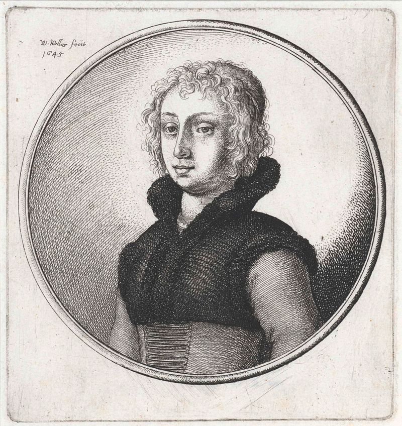 Retrato de uma mulher em uma jaqueta com pele, gravura de Wenceslaus Hollar