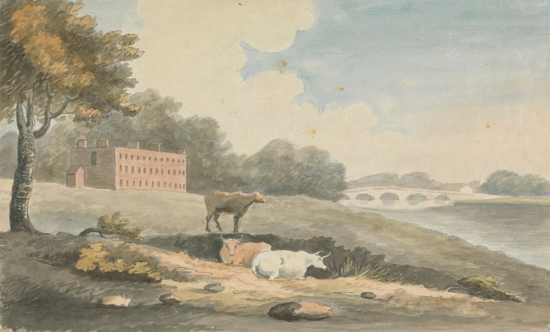 Pastural by Edward Francis Burney, oil on canvas depicting tranquil hills and soft light.