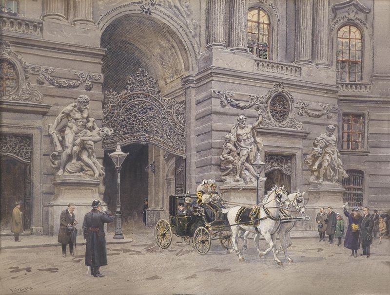 Historical scene depicting Emperor Franz Joseph in a carriage by Ernst Graner