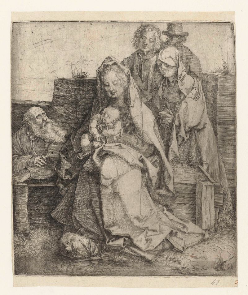 De Heilige Familie met Johannes de Evangelist, punta seca de Albrecht Dürer