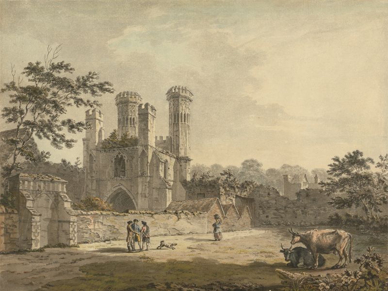 Engraving by Benjamin Thomas Pouncy depicting the gate of St. Augustine’s Monastery, Canterbury.