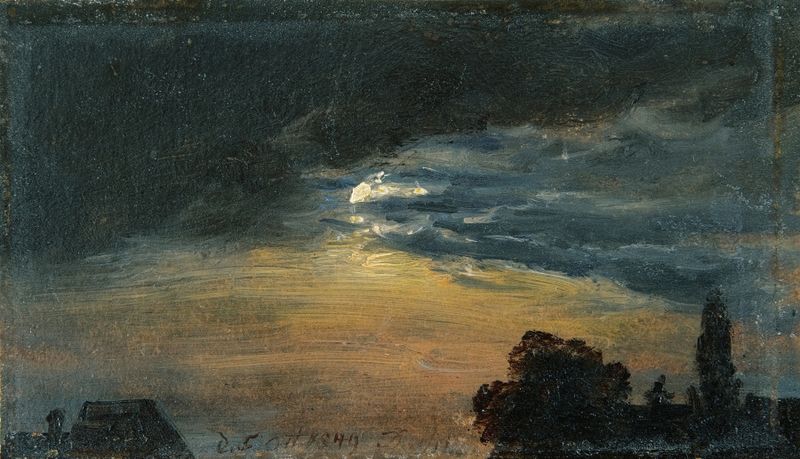 Clouds In Moonlight de Johan Christian Dahl, óleo que muestra nubes etéreas iluminadas por la luna