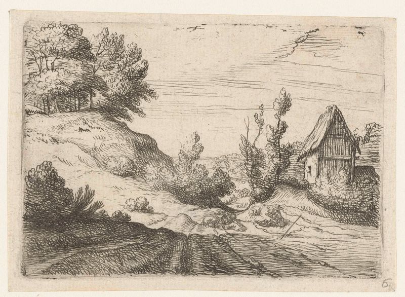 Etching by Lodewijk de Vadder depicting a farmhouse and lush trees
