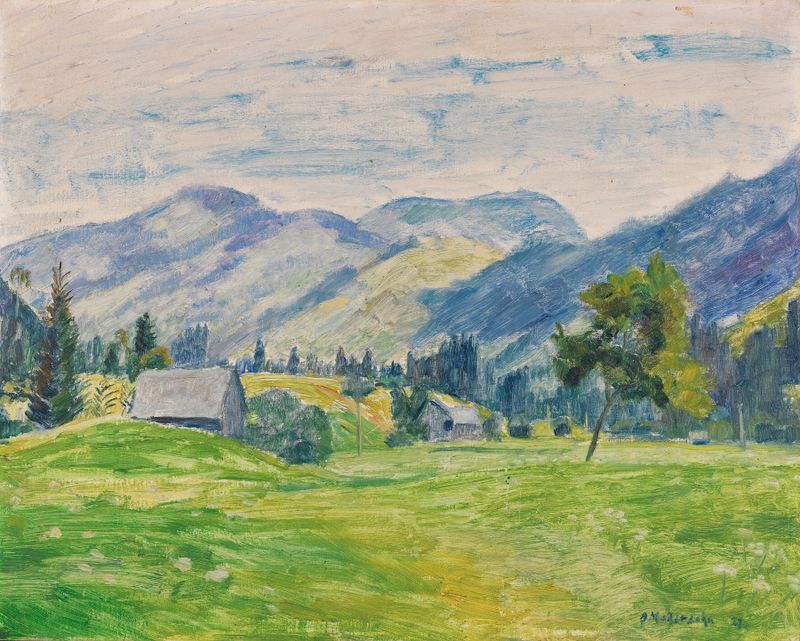 Lichter Sommertag im Allgäu, oil painting by Otto Modersohn depicting a sunlit meadow.