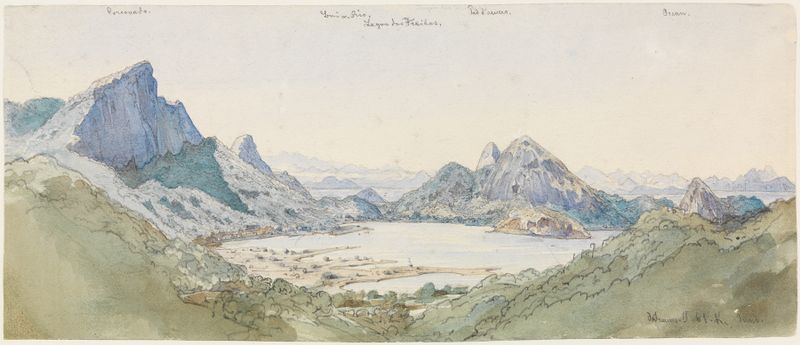 Landscape of mountains and sea, oil painting by Ferdinand Keller
