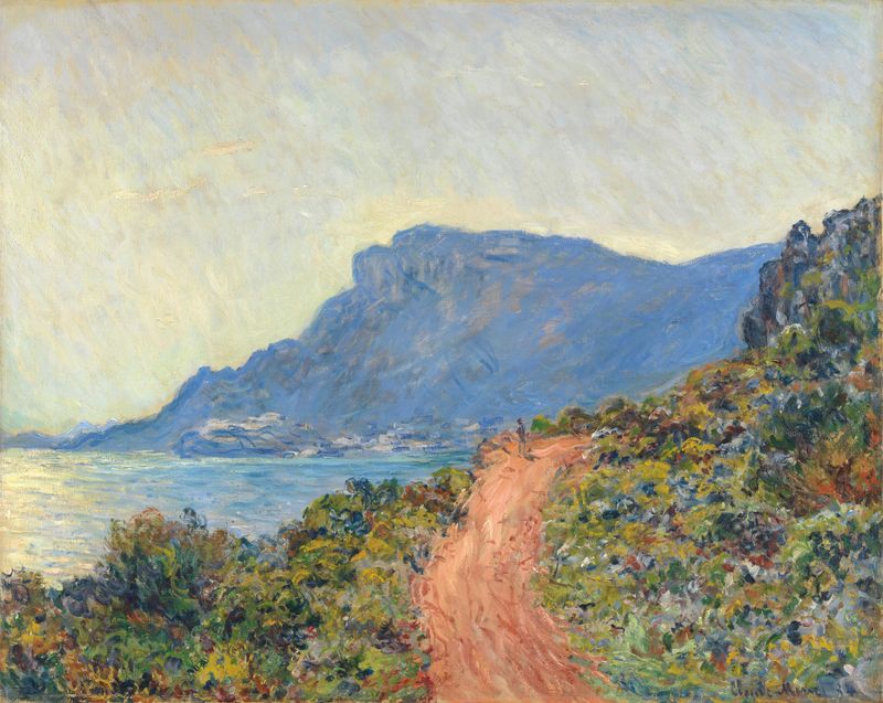 La Corniche cerca de Mónaco de Claude Monet, óleo sobre lienzo que representa la costa mediterránea.