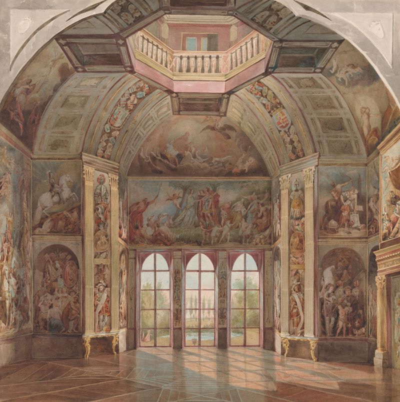 Interior scene of the Oranjezaal, oil on canvas by Tieleman Cato Bruining