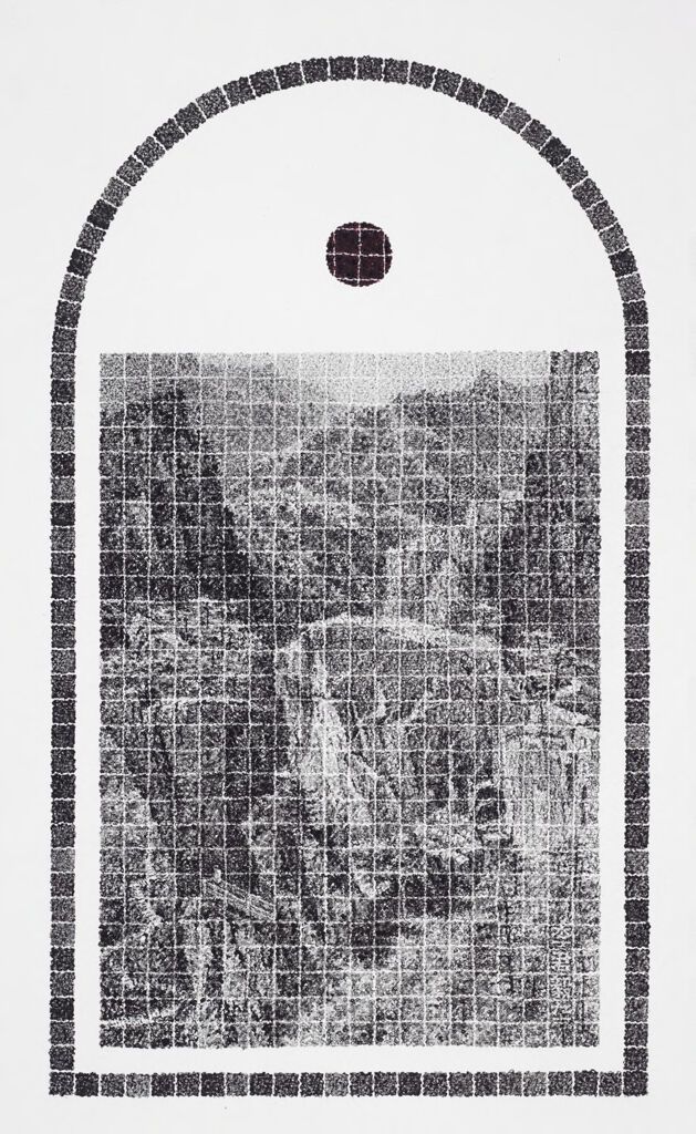 Vista de un desfiladero de montaña desde una terraza, tinta sobre papel de Lee Chun-Yi