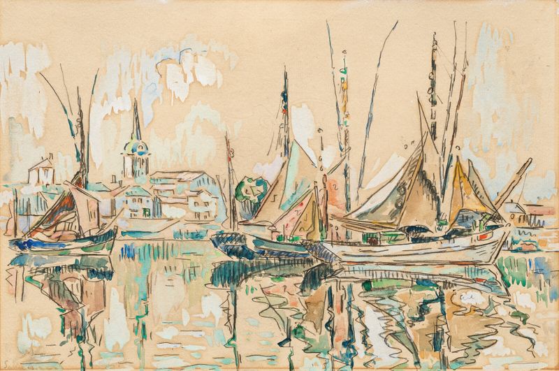 Les Sables-d’Olonne de Paul Signac, óleo sobre tela representando uma vibrante cena marinha