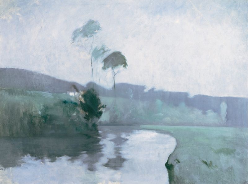 Springtime by John Henry Twachtman, oil on canvas, depicting a lush spring landscape with vibrant flowers.