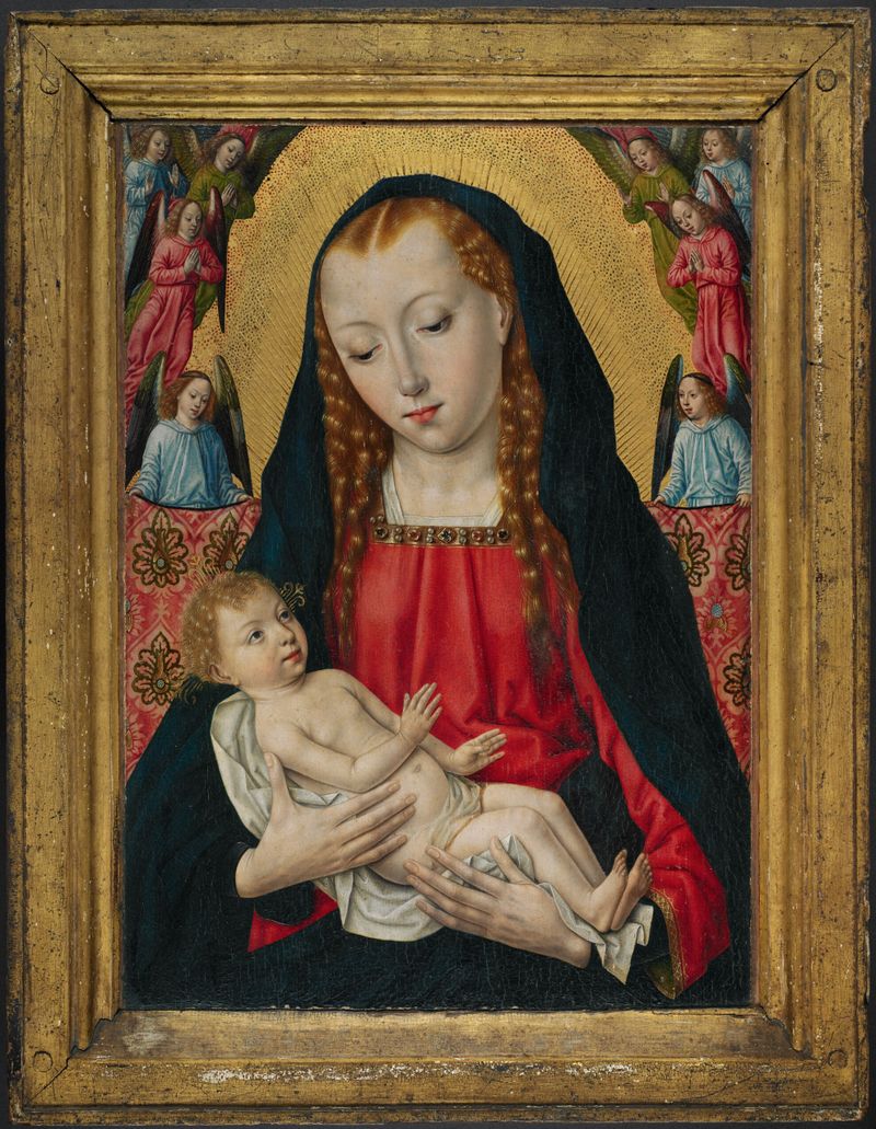 La Virgen y el Niño con Ángeles, óleo sobre panel de Master of the Saint Ursula Legend