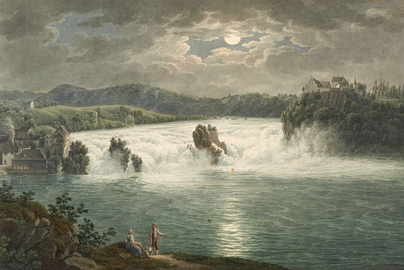 Chute du Rhin by Johann Heinrich Luttringhausen, oil on canvas depicting a waterfall and mist.