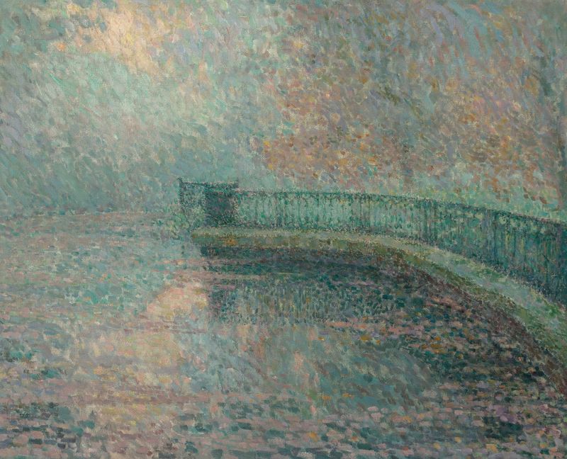 La balustrade, Londres de Henri Le Sidaner, óleo sobre tela retratando um jardim com flores.