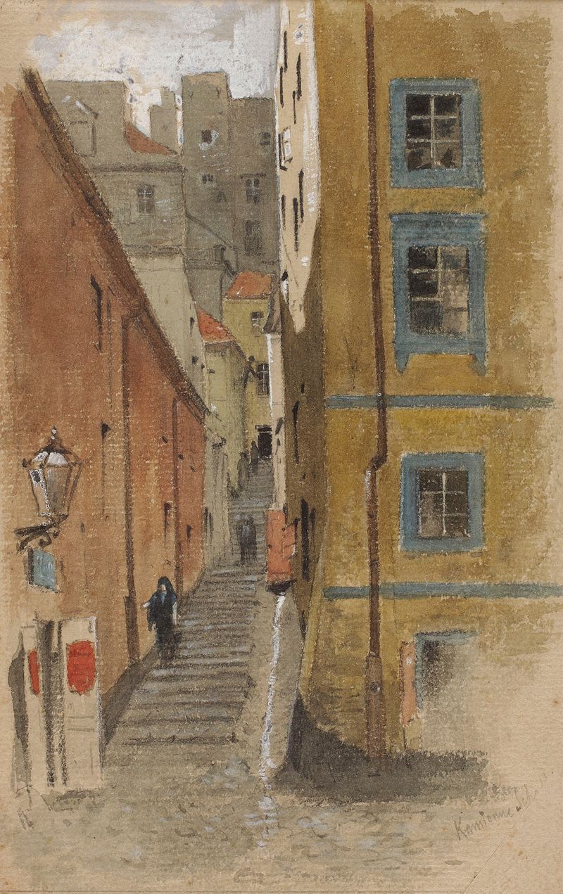 Calle estrecha en el casco antiguo de Varsovia, óleo sobre lienzo de Maksymilian Gierymski