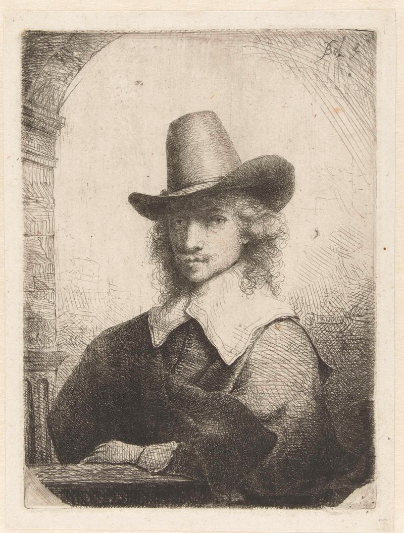 Retrato de un hombre con un sombrero alto, grabado de Ferdinand Bol