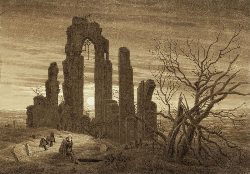 Winter landscape with skeletal trees, oil painting by Caspar David Friedrich